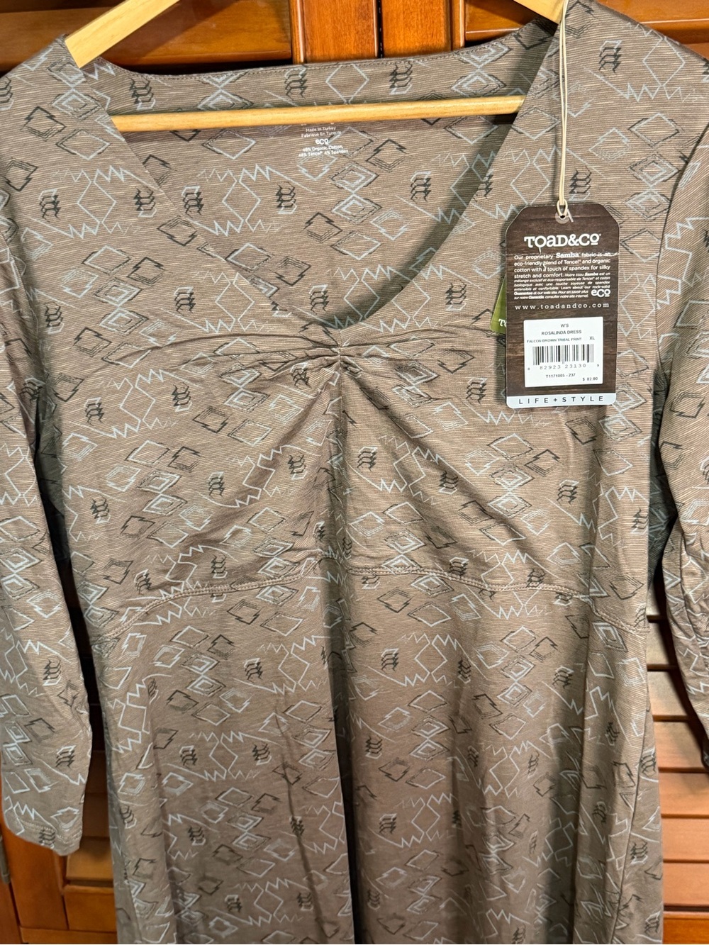 Toad&Co Taupe Geometric Long-Sleeve Midi Dress - Picture 2 of 6